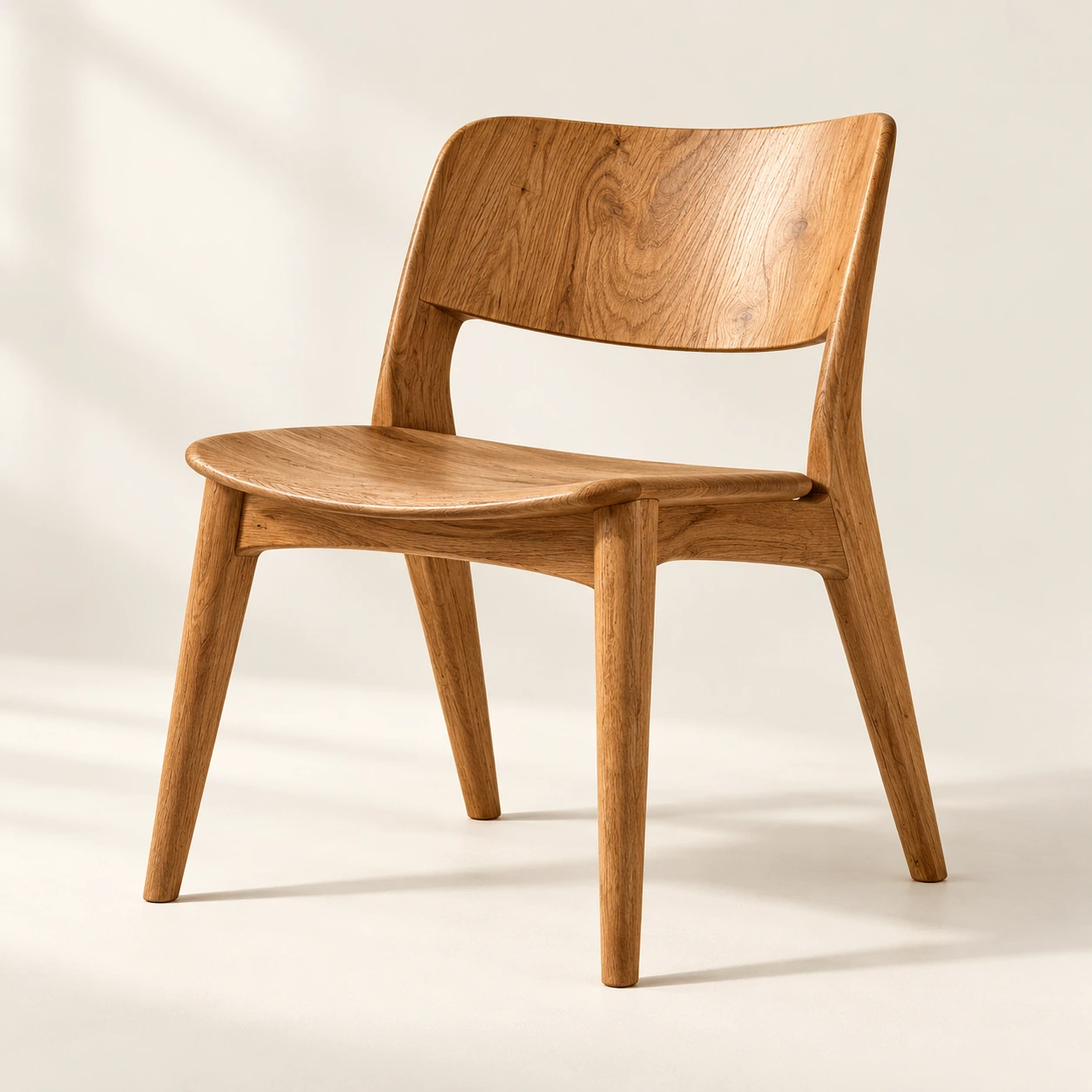 Oak chair in natural oak, an illustrative concept product on a warm neutral background