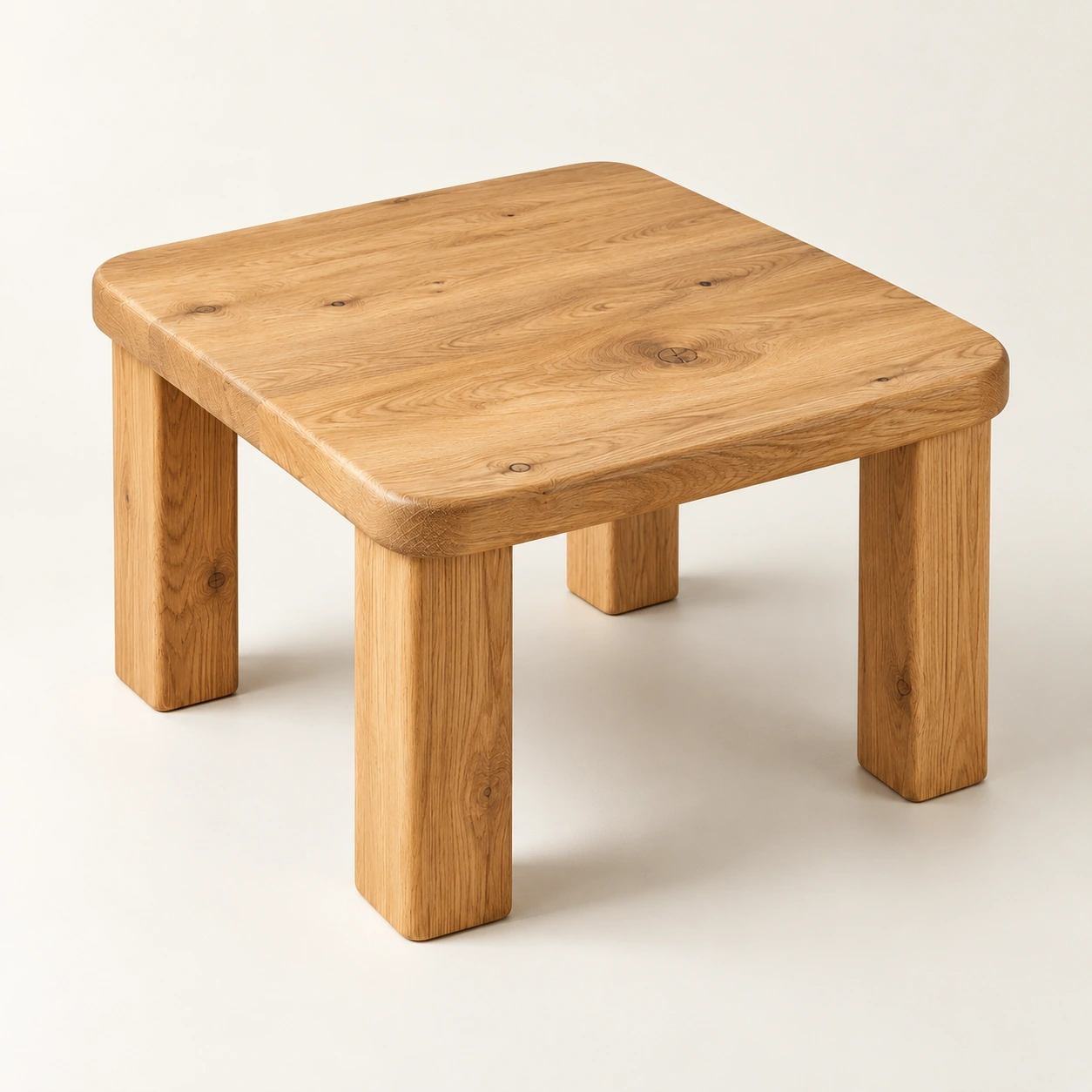 Side table in natural oak, an illustrative concept product on a warm neutral background